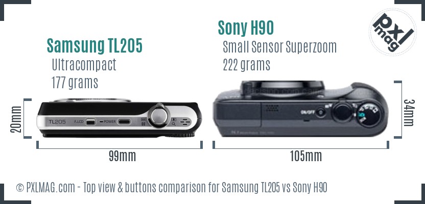 Samsung TL205 vs Sony H90 top view buttons comparison