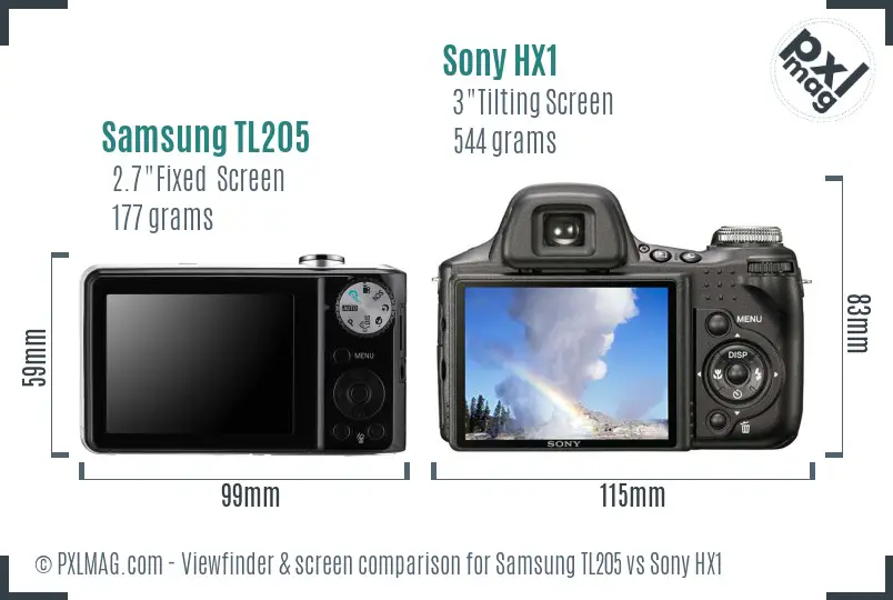 Samsung TL205 vs Sony HX1 Screen and Viewfinder comparison