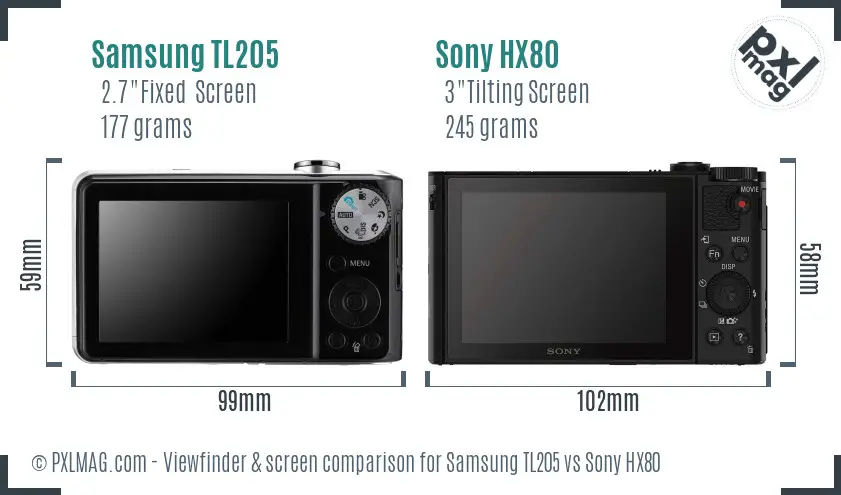 Samsung TL205 vs Sony HX80 Screen and Viewfinder comparison