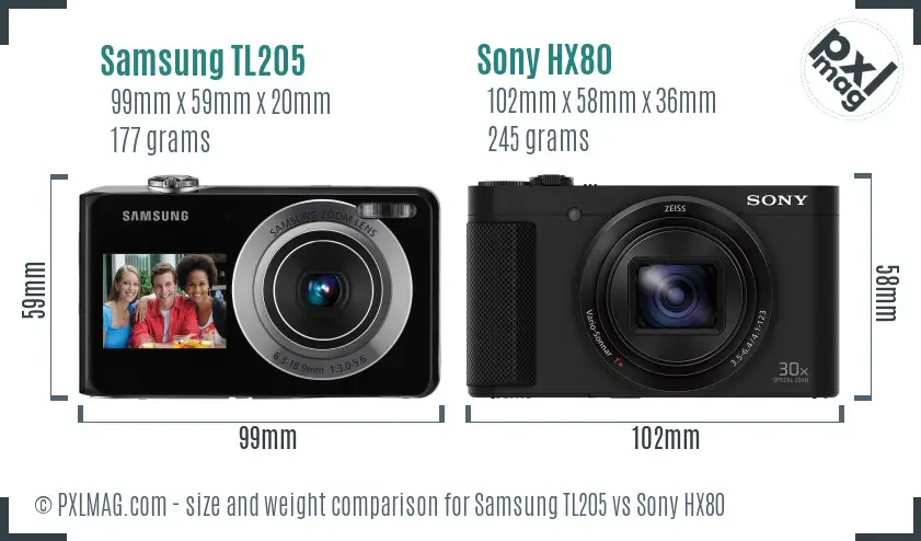 Samsung TL205 vs Sony HX80 size comparison