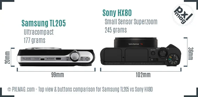 Samsung TL205 vs Sony HX80 top view buttons comparison