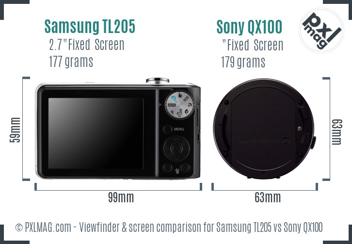 Samsung TL205 vs Sony QX100 Screen and Viewfinder comparison