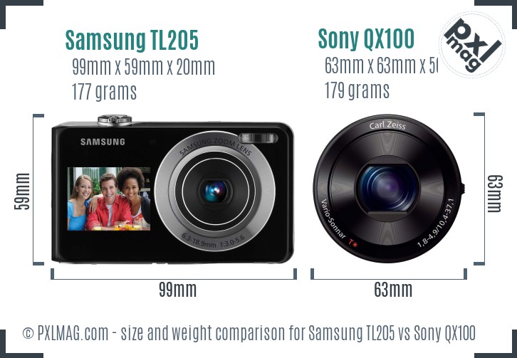 Samsung TL205 vs Sony QX100 size comparison Samsung TL205 vs Sony QX100 size comparison