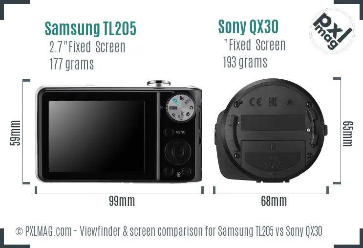 Samsung TL205 vs Sony QX30 Screen and Viewfinder comparison