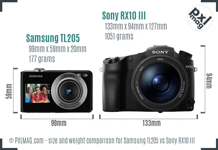 Samsung TL205 vs Sony RX10 III size comparison