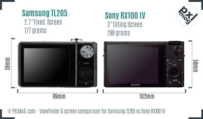 Samsung TL205 vs Sony RX100 IV Screen and Viewfinder comparison