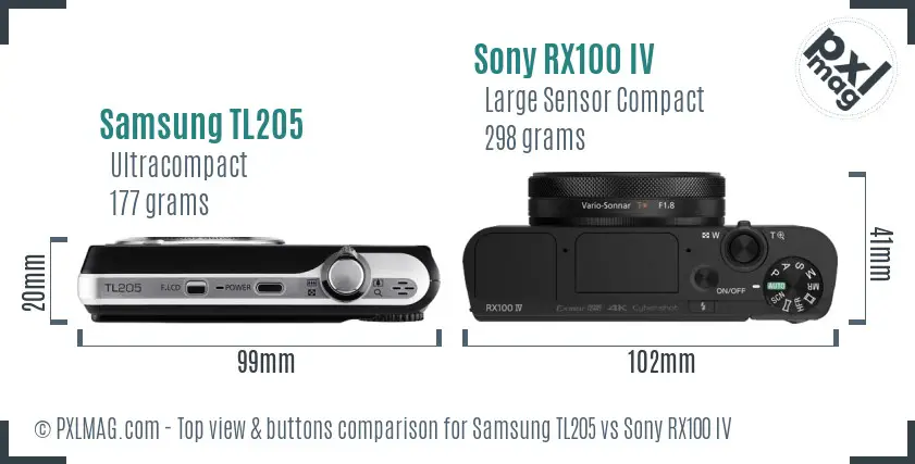 Samsung TL205 vs Sony RX100 IV top view buttons comparison