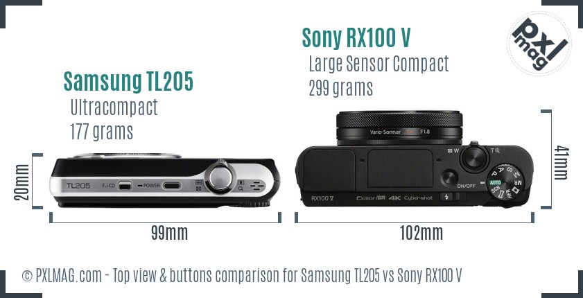 Samsung TL205 vs Sony RX100 V top view buttons comparison