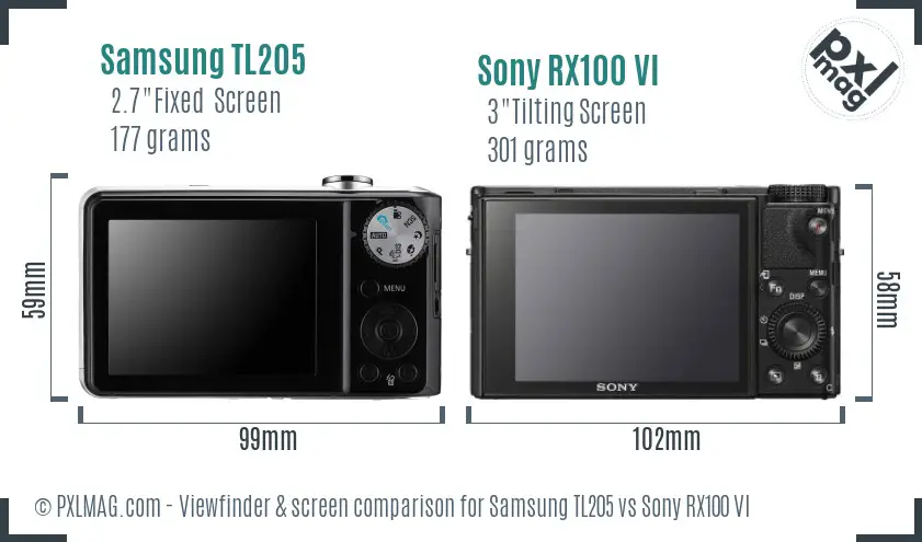 Samsung TL205 vs Sony RX100 VI Screen and Viewfinder comparison