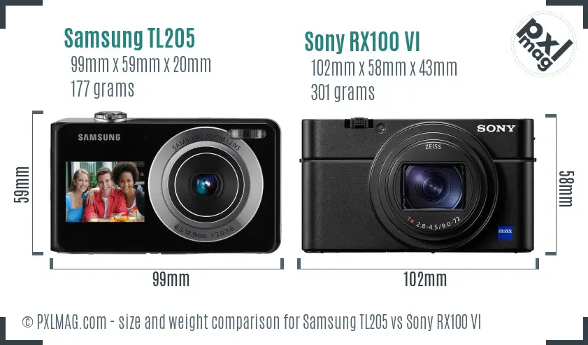 Samsung TL205 vs Sony RX100 VI size comparison