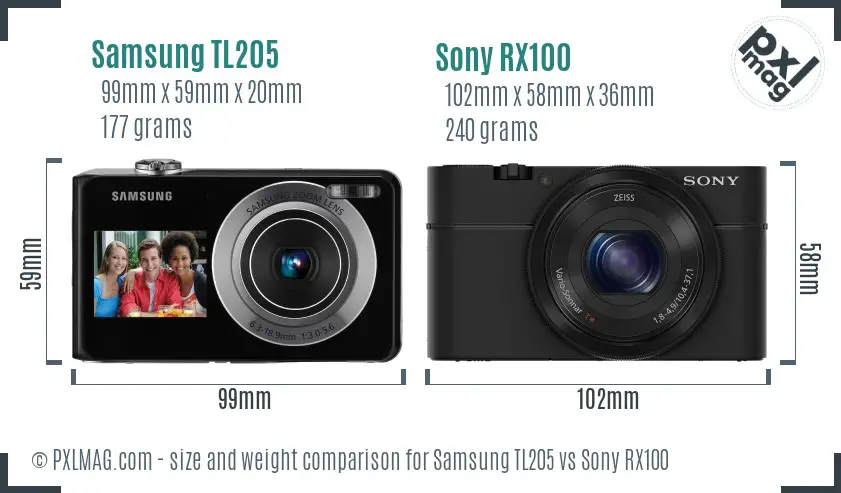 Samsung TL205 vs Sony RX100 size comparison