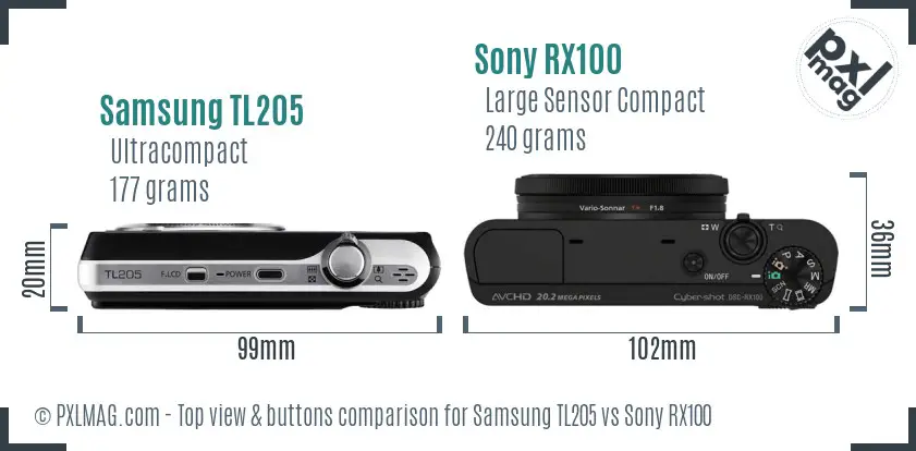 Samsung TL205 vs Sony RX100 top view buttons comparison