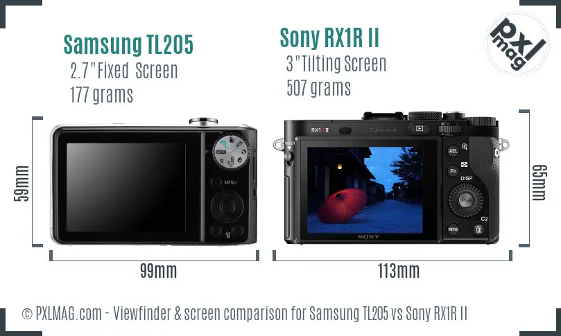 Samsung TL205 vs Sony RX1R II Screen and Viewfinder comparison