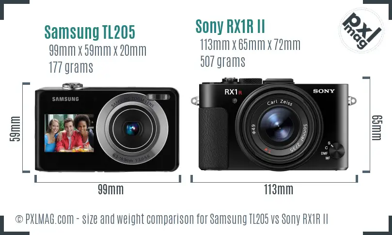 Samsung TL205 vs Sony RX1R II size comparison