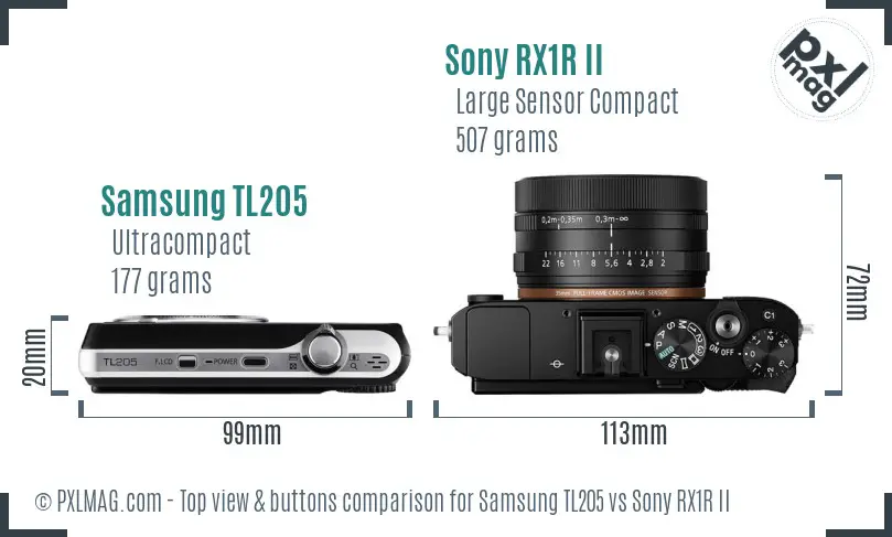 Samsung TL205 vs Sony RX1R II top view buttons comparison