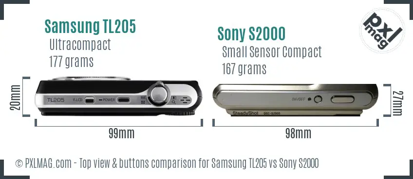 Samsung TL205 vs Sony S2000 top view buttons comparison Samsung TL205 vs Sony S2000 top view buttons comparison