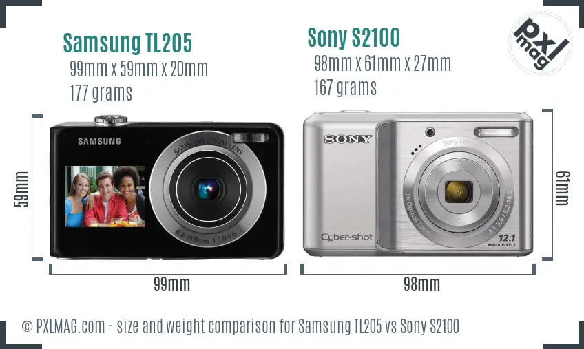Size comparison between Samsung TL205 and Sony S2100