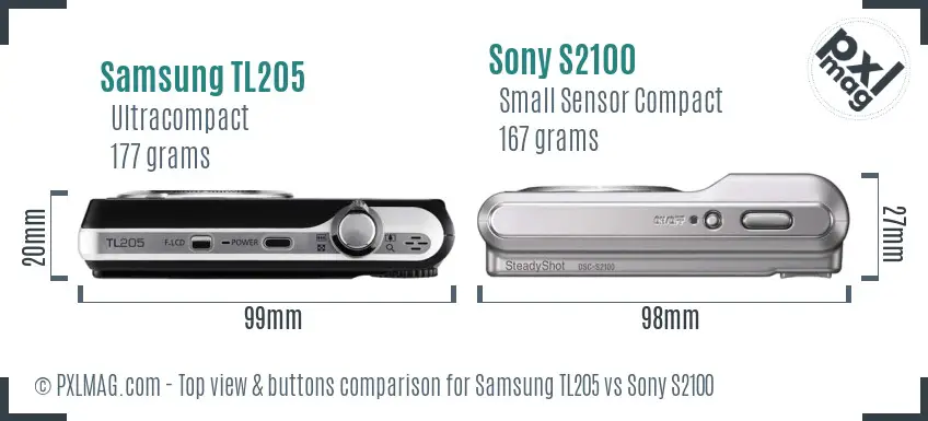 Top view design and control layout comparison of Samsung TL205 and Sony S2100