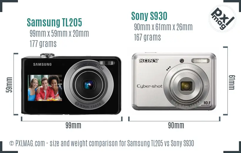 Samsung TL205 vs Sony S930 size comparison