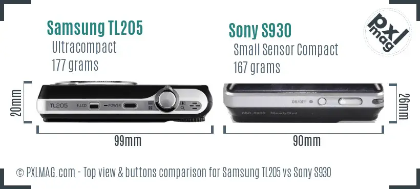 Samsung TL205 vs Sony S930 top view buttons comparison