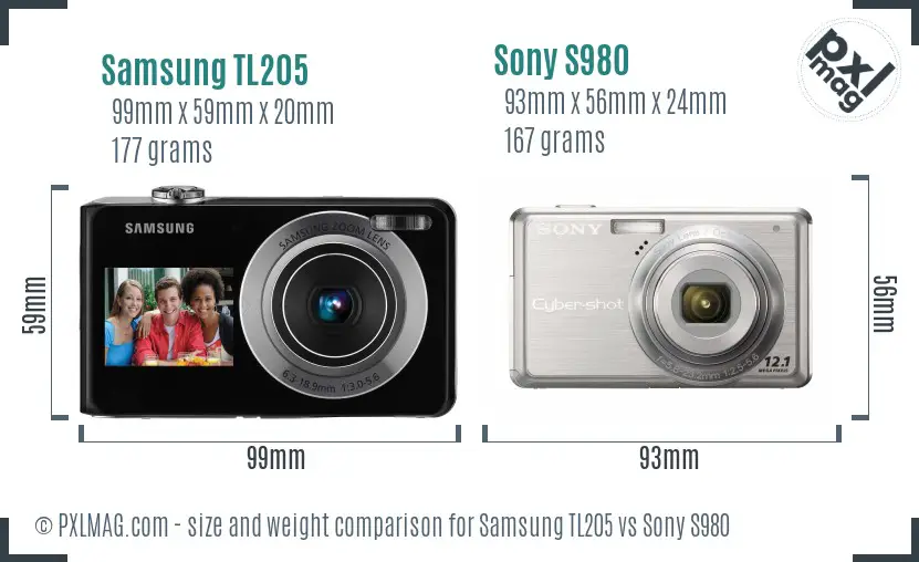 Samsung TL205 vs Sony S980 size comparison