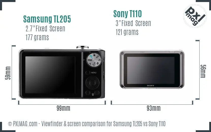 Samsung TL205 vs Sony T110 Screen and Viewfinder comparison