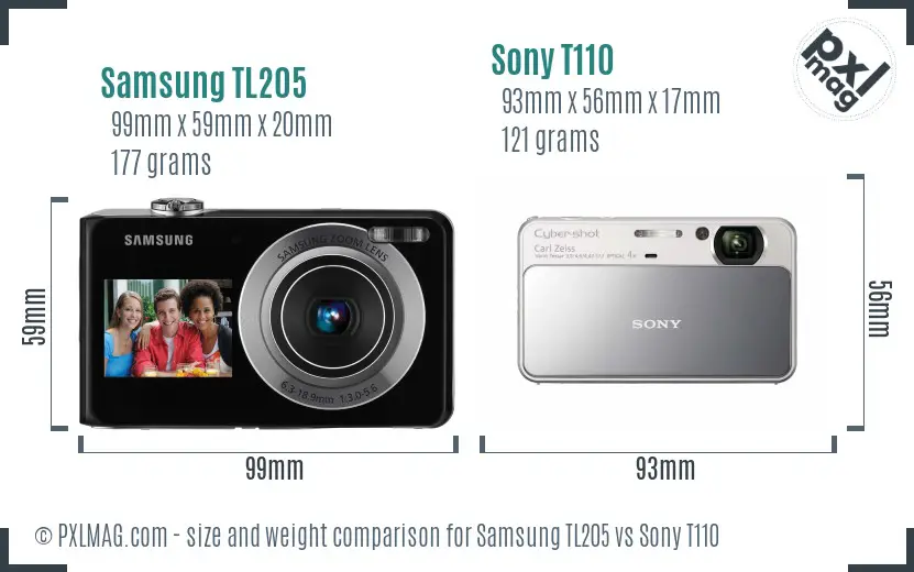 Samsung TL205 vs Sony T110 size comparison