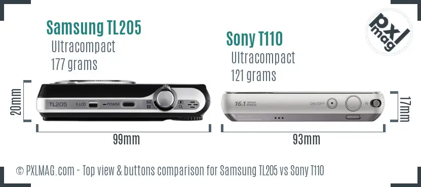 Samsung TL205 vs Sony T110 top view buttons comparison