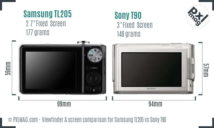 Samsung TL205 vs Sony T90 Screen and Viewfinder comparison