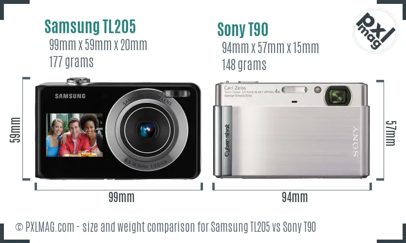 Samsung TL205 vs Sony T90 size comparison