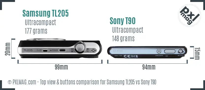 Samsung TL205 vs Sony T90 top view buttons comparison