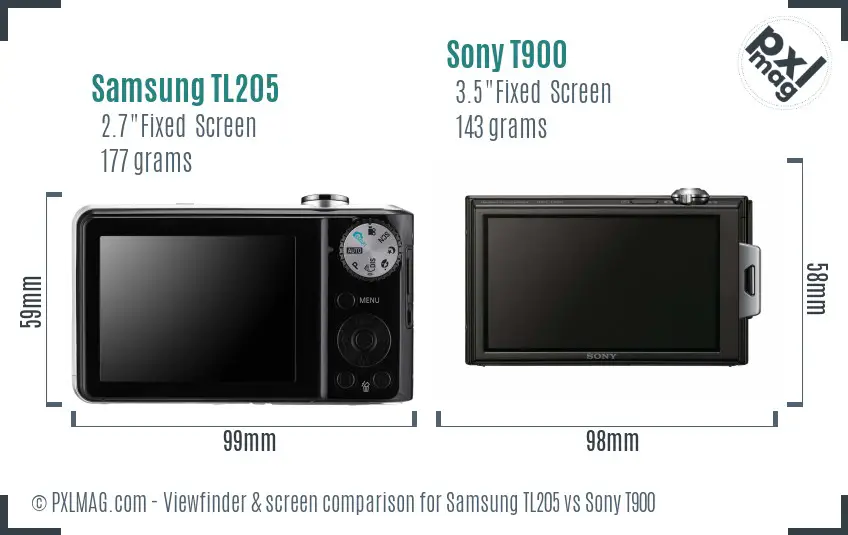 Samsung TL205 vs Sony T900 Screen and Viewfinder comparison