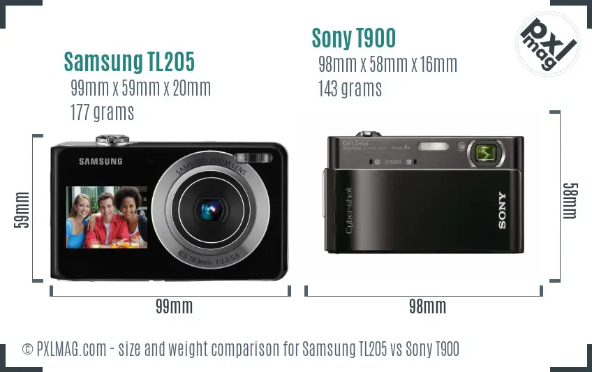 Samsung TL205 vs Sony T900 size comparison