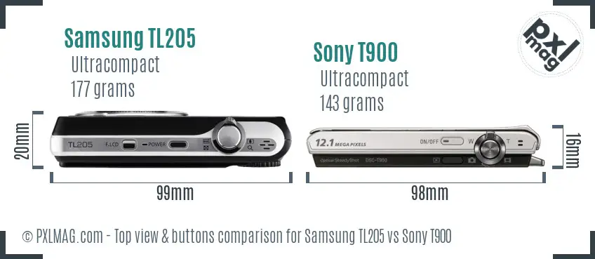 Samsung TL205 vs Sony T900 top view buttons comparison