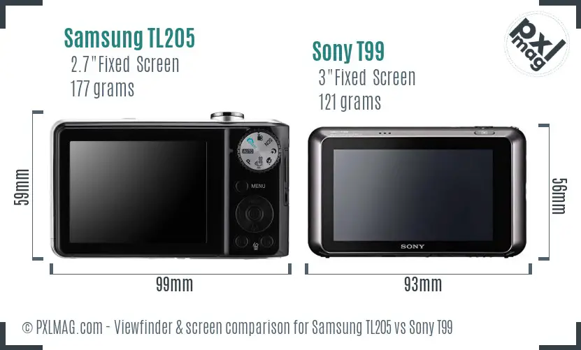Samsung TL205 vs Sony T99 Screen and Viewfinder comparison