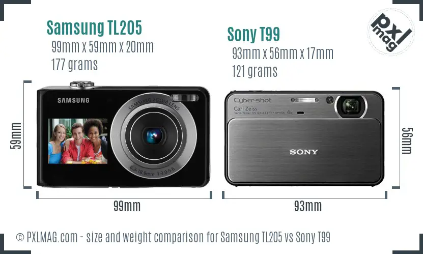 Samsung TL205 vs Sony T99 size comparison