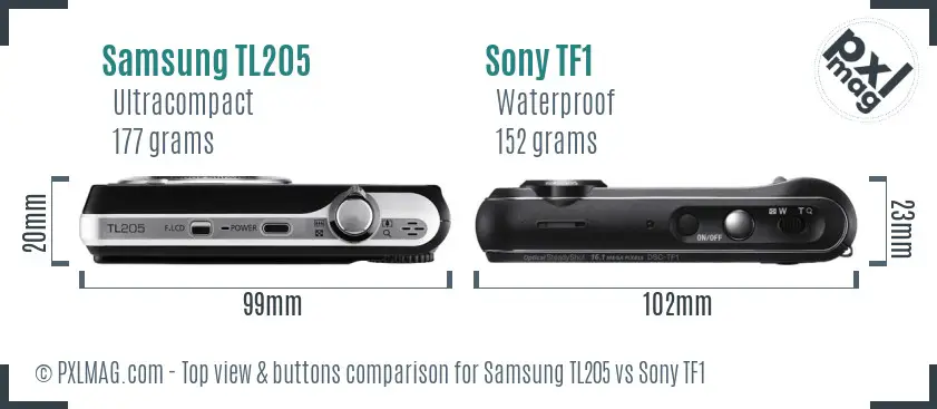Samsung TL205 vs Sony TF1 top view buttons comparison Samsung TL205 vs Sony TF1 top view buttons comparison