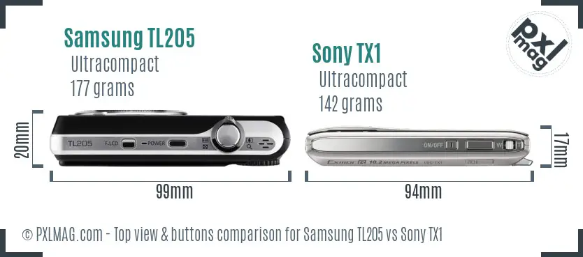 Samsung TL205 vs Sony TX1 top view buttons comparison Samsung TL205 vs Sony TX1 top view buttons comparison