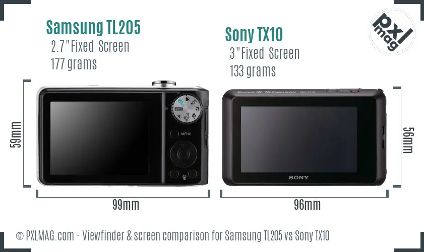 Samsung TL205 vs Sony TX10 Screen and Viewfinder comparison
