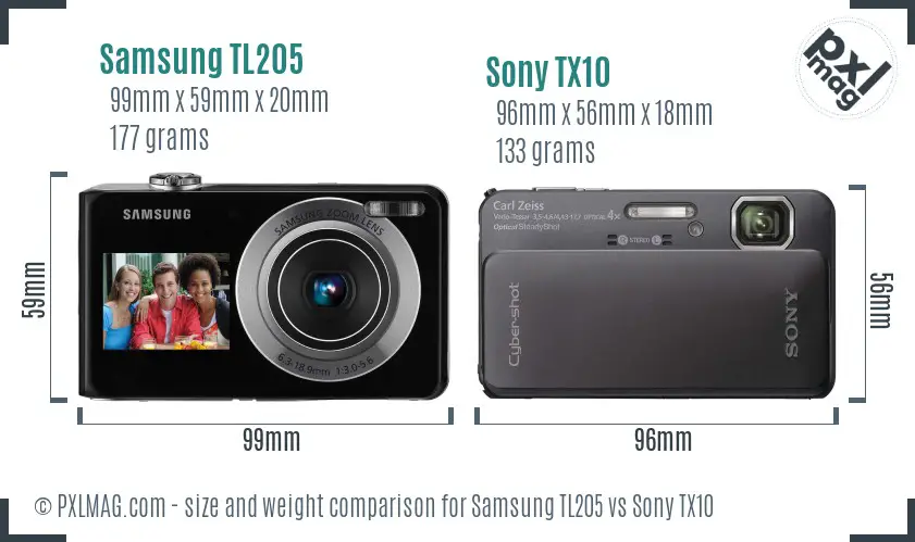 Samsung TL205 vs Sony TX10 size comparison