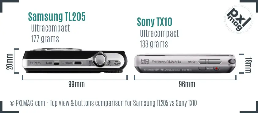 Samsung TL205 vs Sony TX10 top view buttons comparison