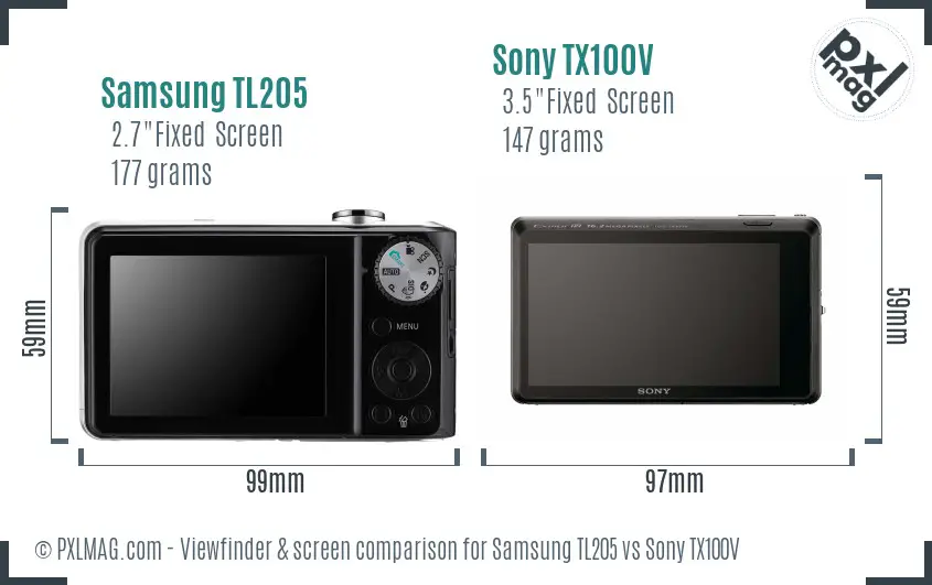 Samsung TL205 vs Sony TX100V Screen and Viewfinder comparison