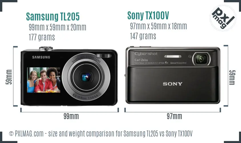 Samsung TL205 vs Sony TX100V size comparison