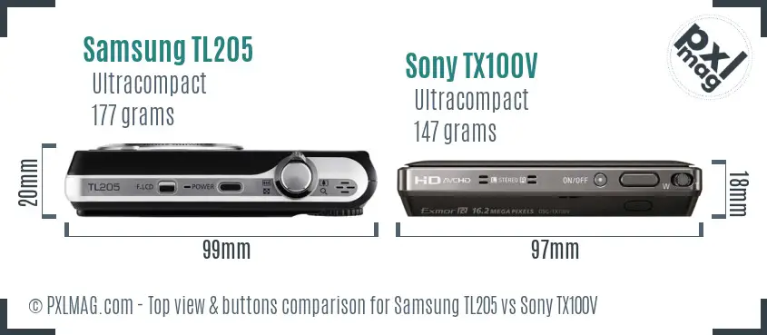 Samsung TL205 vs Sony TX100V top view buttons comparison