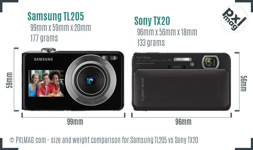 Samsung TL205 vs Sony TX20 size comparison