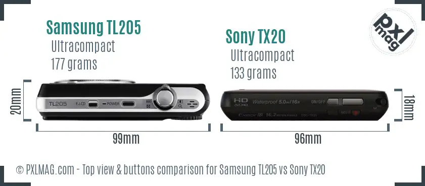 Samsung TL205 vs Sony TX20 top view buttons comparison