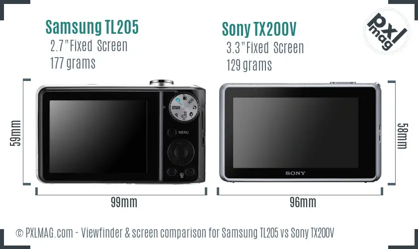 Samsung TL205 vs Sony TX200V Screen and Viewfinder comparison