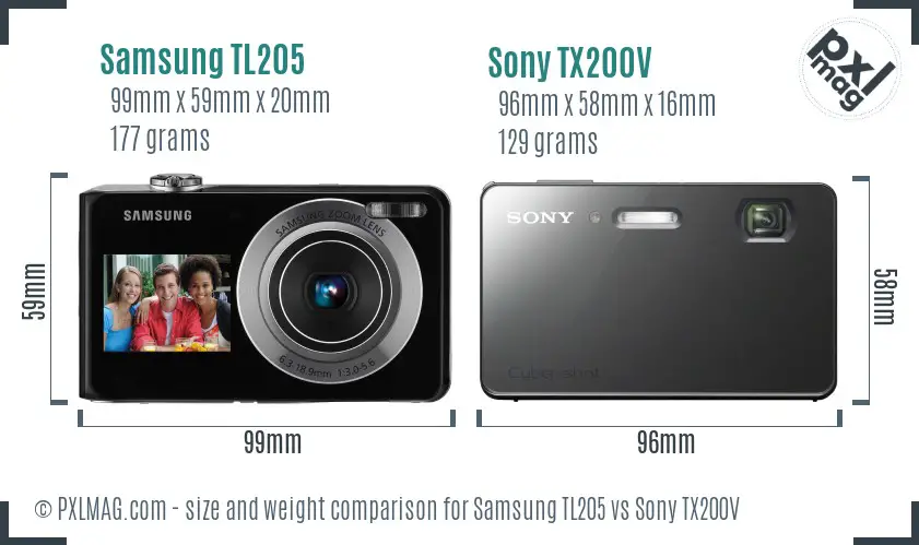 Samsung TL205 vs Sony TX200V size comparison
