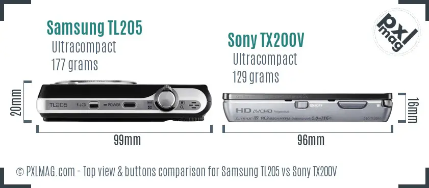 Samsung TL205 vs Sony TX200V top view buttons comparison