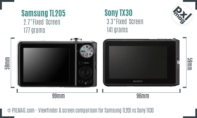 Samsung TL205 vs Sony TX30 Screen and Viewfinder comparison